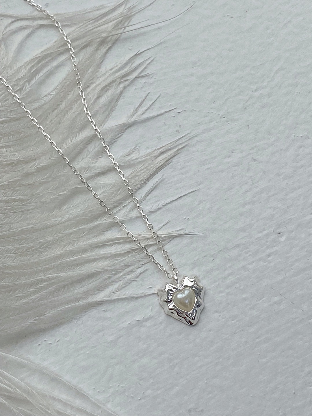 (925silver) Wrinkle pearl heart necklace
